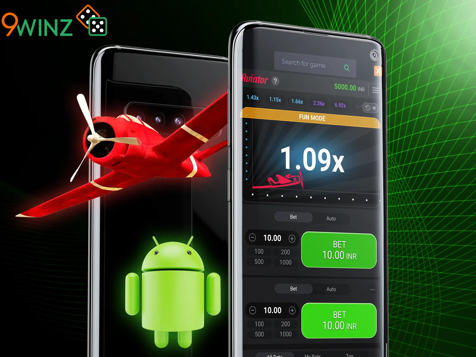 Play Aviator on 9winz in your Android mobile browser and enjoy the game.