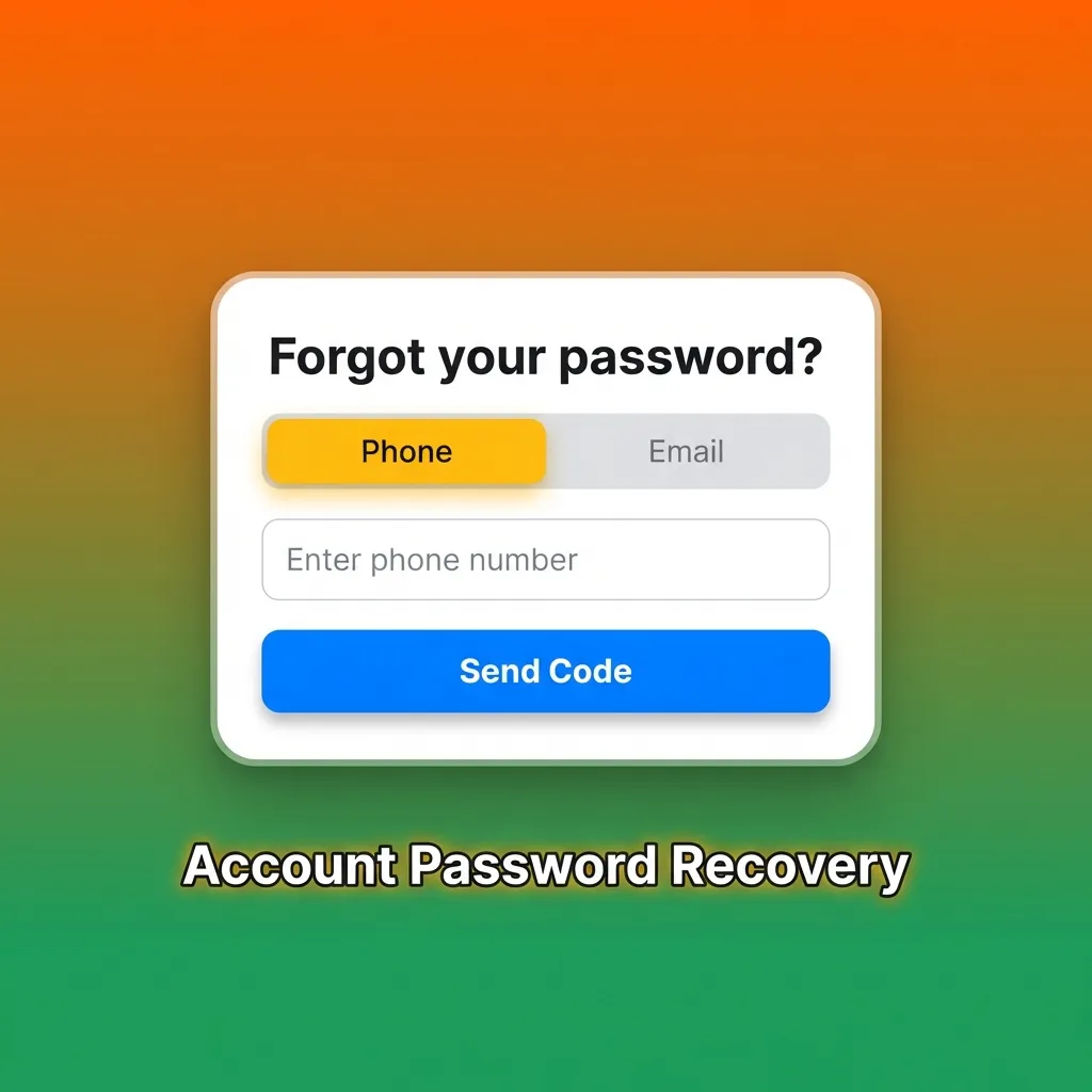 Password recovery screen showing steps to reset account access via email or SMS verification code