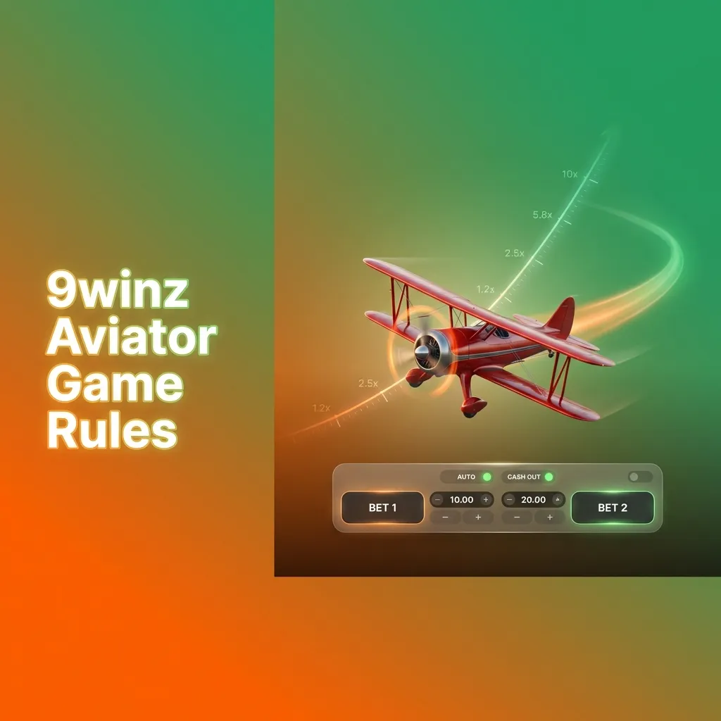 Aviator game interface showing multiplier and cash-out button with betting options for 9winz casino game
