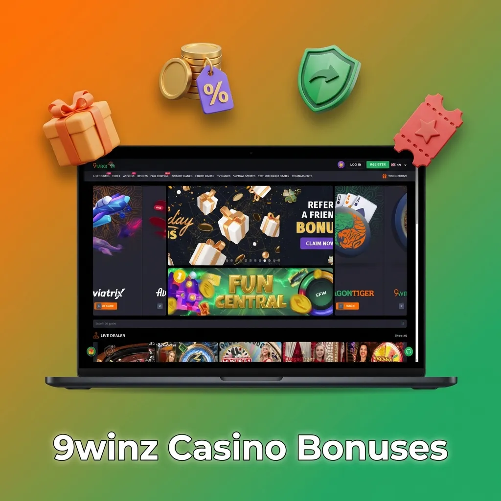 9winz Casino bonus offers including deposit matches, weekend reloads, cashback, live casino boosts, and daily free spins.