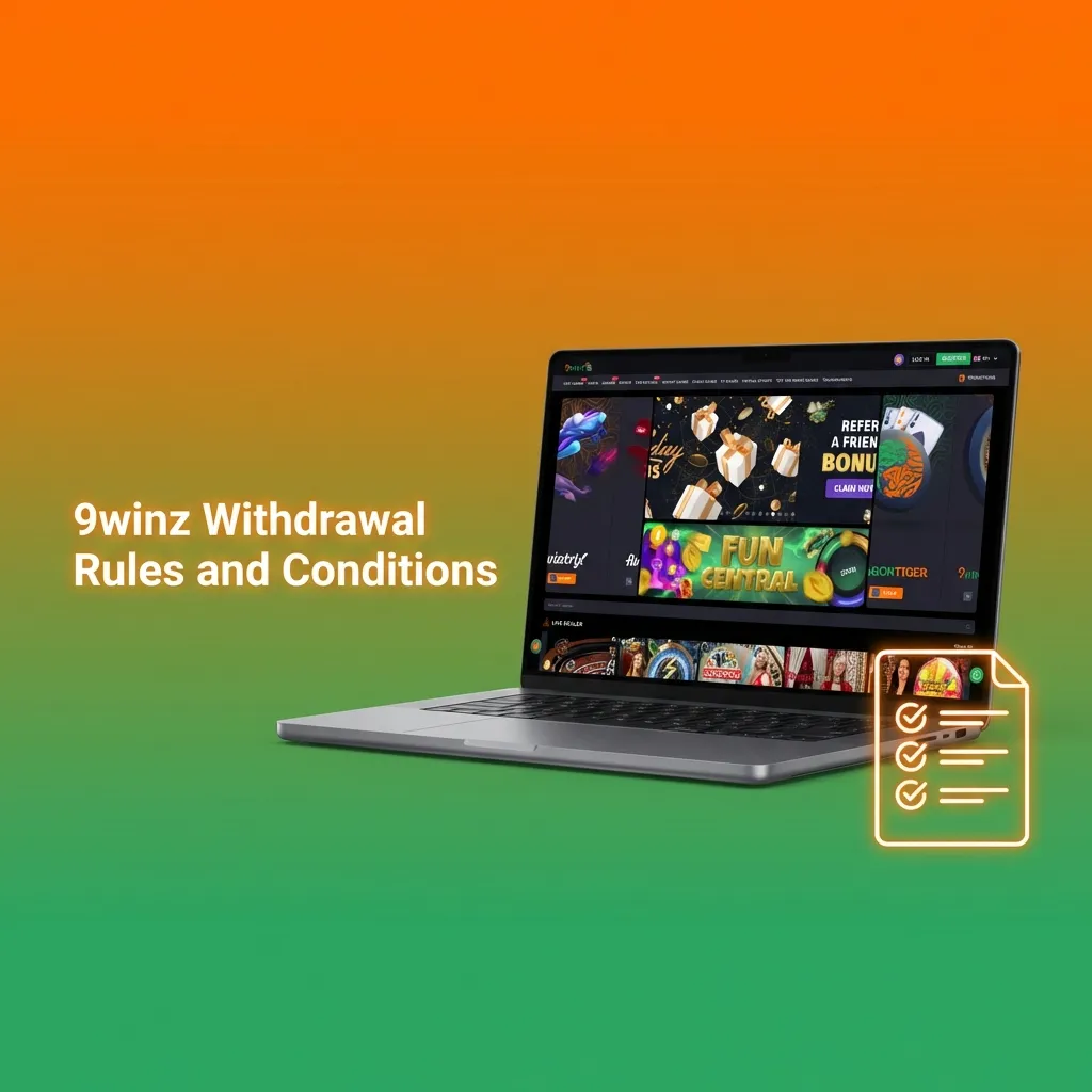 9winz withdrawal rules page showing verification, payment method, wagering, limits, and currency conditions for Indian players