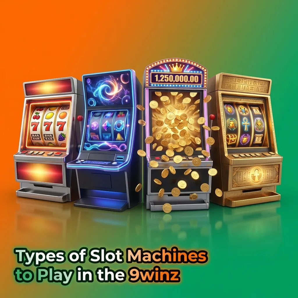 9winz casino slot machine variety including classic, video, progressive, Megaways, cluster pays, and crash games