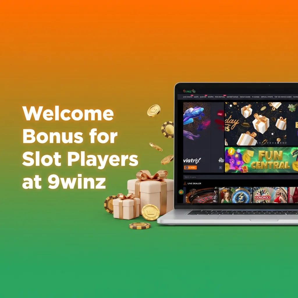 9winz casino slot bonus interface showing 450% welcome match and weekly reload offers for players