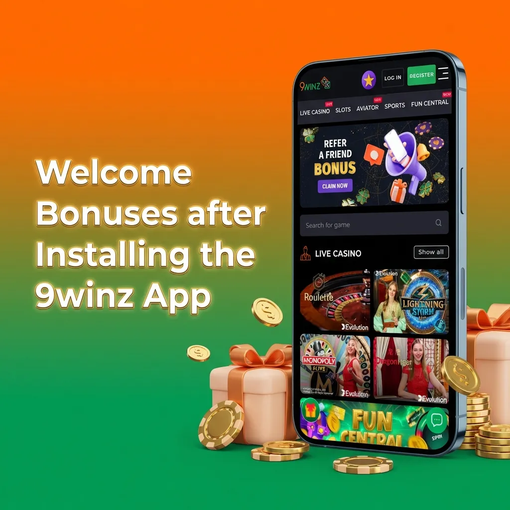 9winz app welcome bonus offer showing 450% match up to ₹3,00,000 for casino and sports betting with free spins
