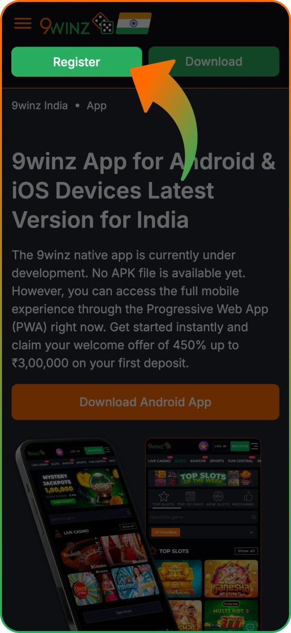 Click the button on 9winz page to start downloading process.