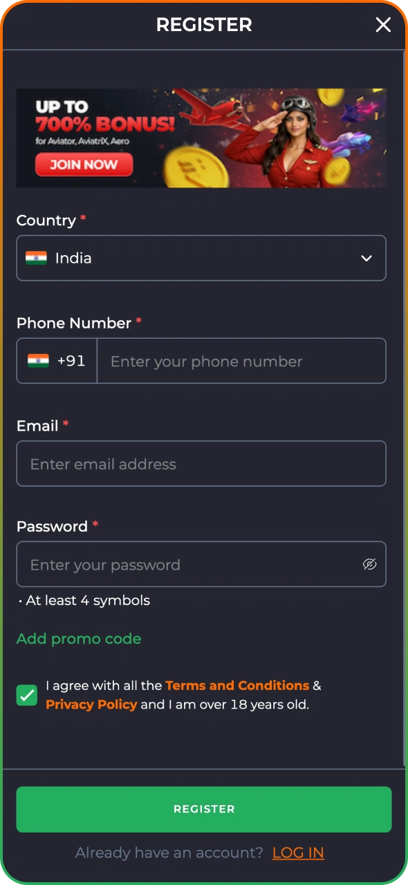 Register your account on 9winz app from Android device.