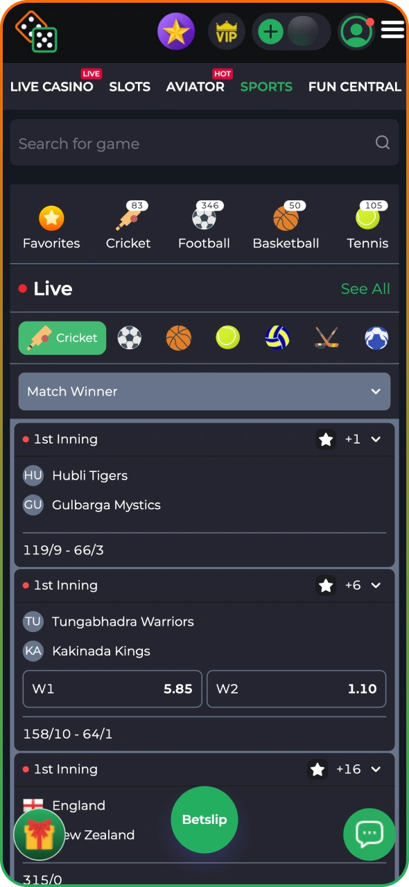 Navigate to the 9winz sportsbook section and explore.