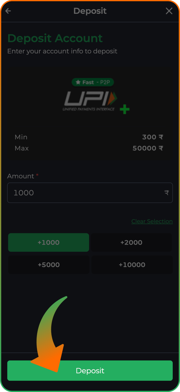 Follow the instructions to complete 9winz app deposit process.