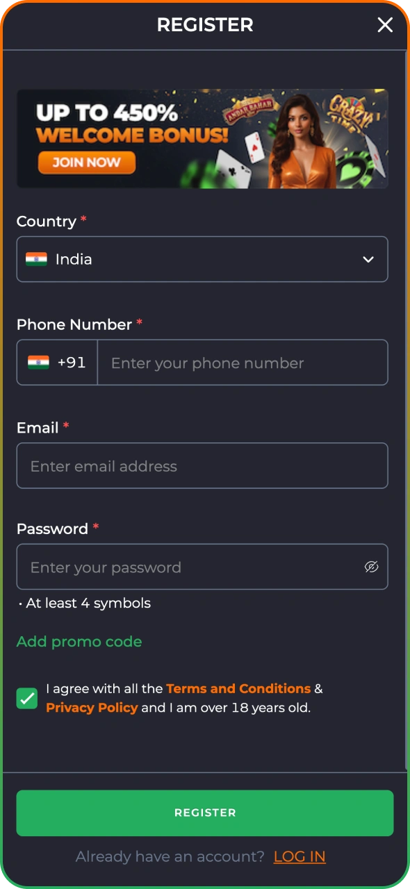 Create a 9winz account from your iOS device.