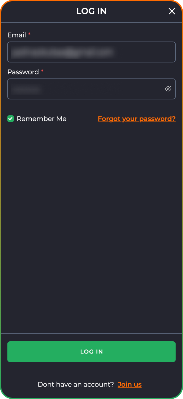Fill in your credentials to enter the 9winz account.
