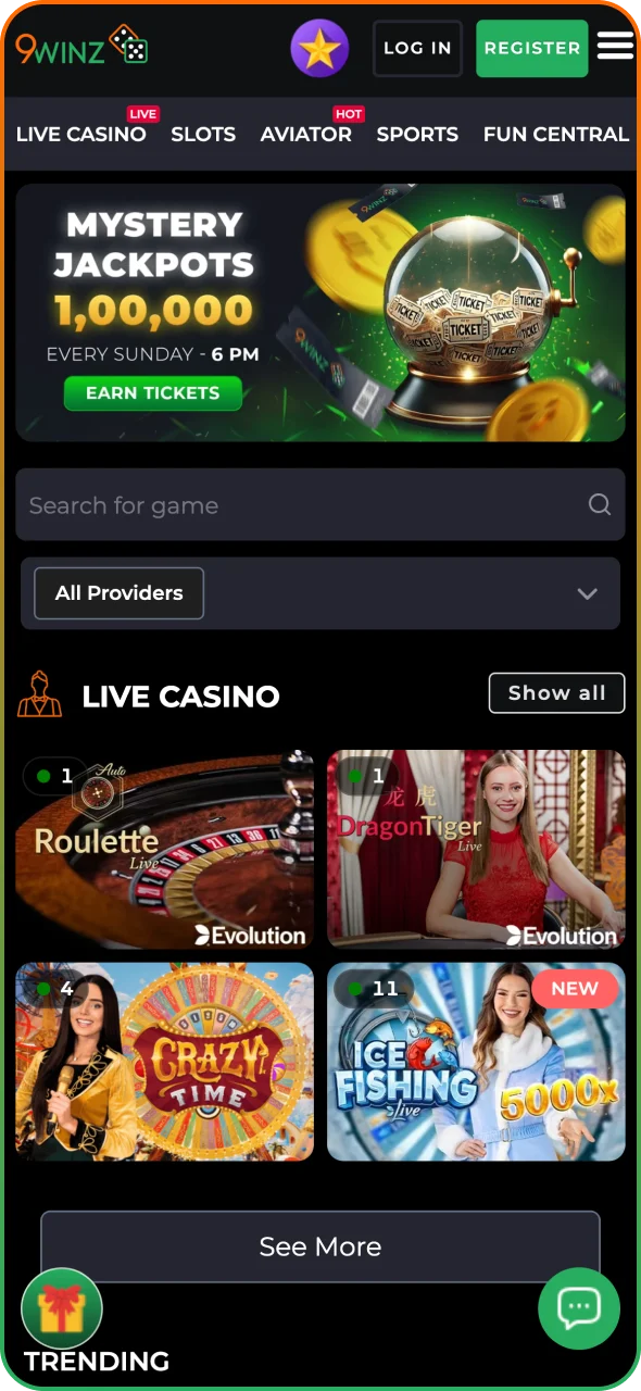 Open the 9winz mobile website vesion.