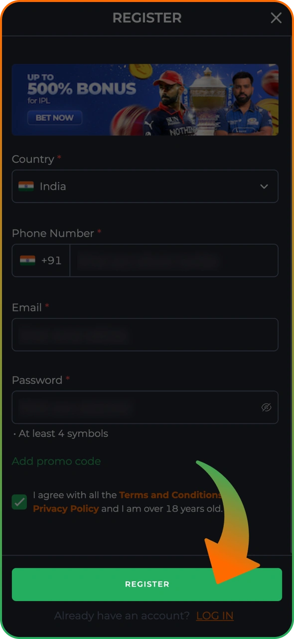 Complete the register process and start playing 9winz app.