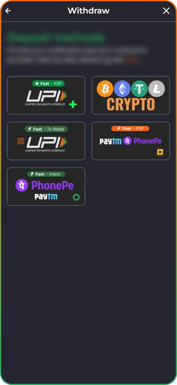Choose the method to withdraw your winnings from 9winz app.