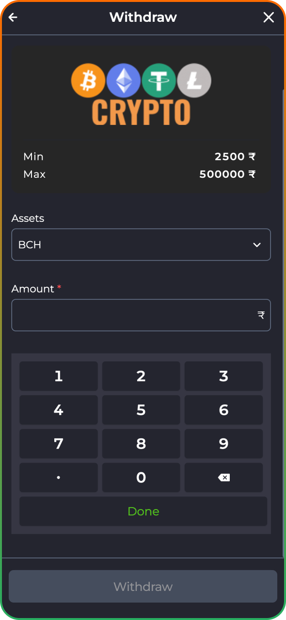Enter the amount you want to withdraw from 9winz app.
