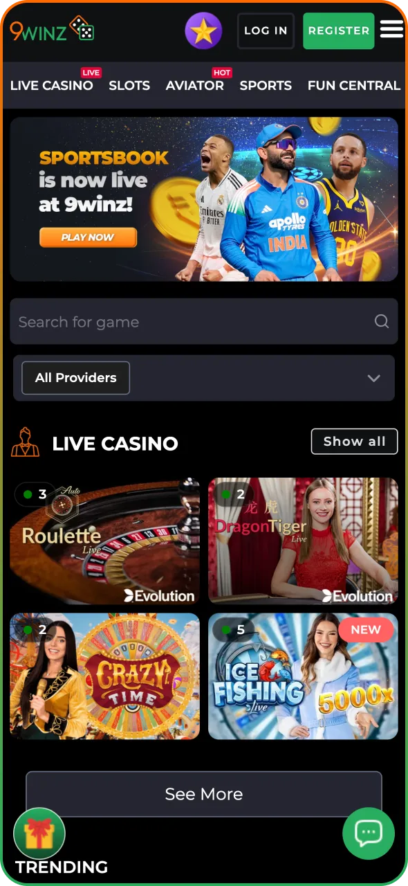 Visit the main page of 9winz official platform.