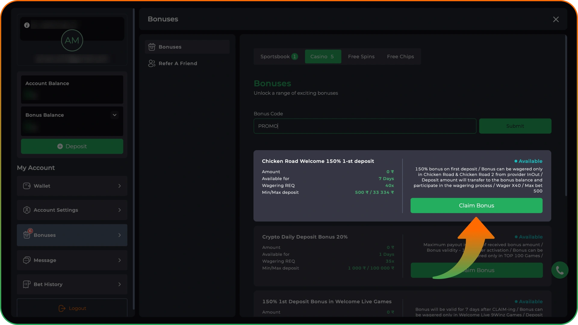 Click the button and activate your bonus at 9winz platform.
