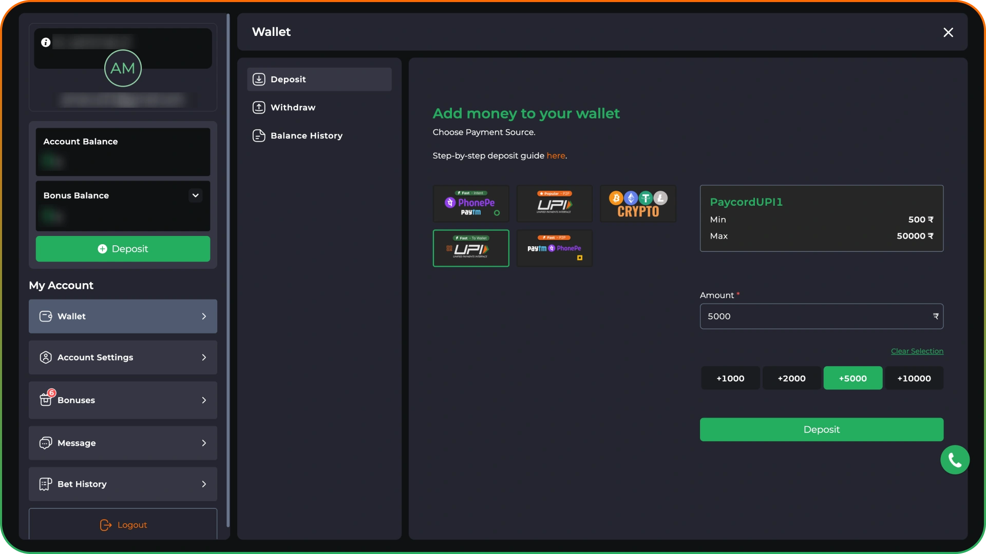 Find 9winz cashier section and make your first deposit.