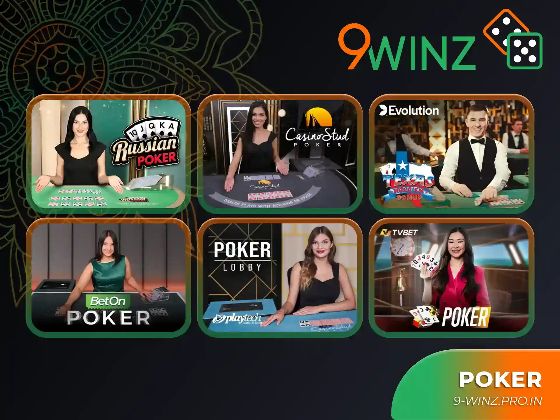 Try your skills in poker games with 9winz casino platform.