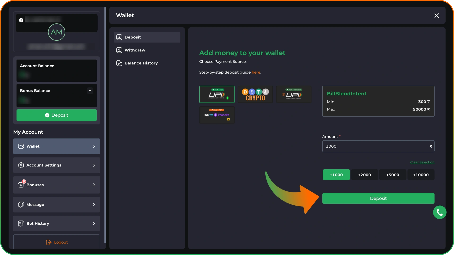 Make your first deposit to start playing games at 9winz.