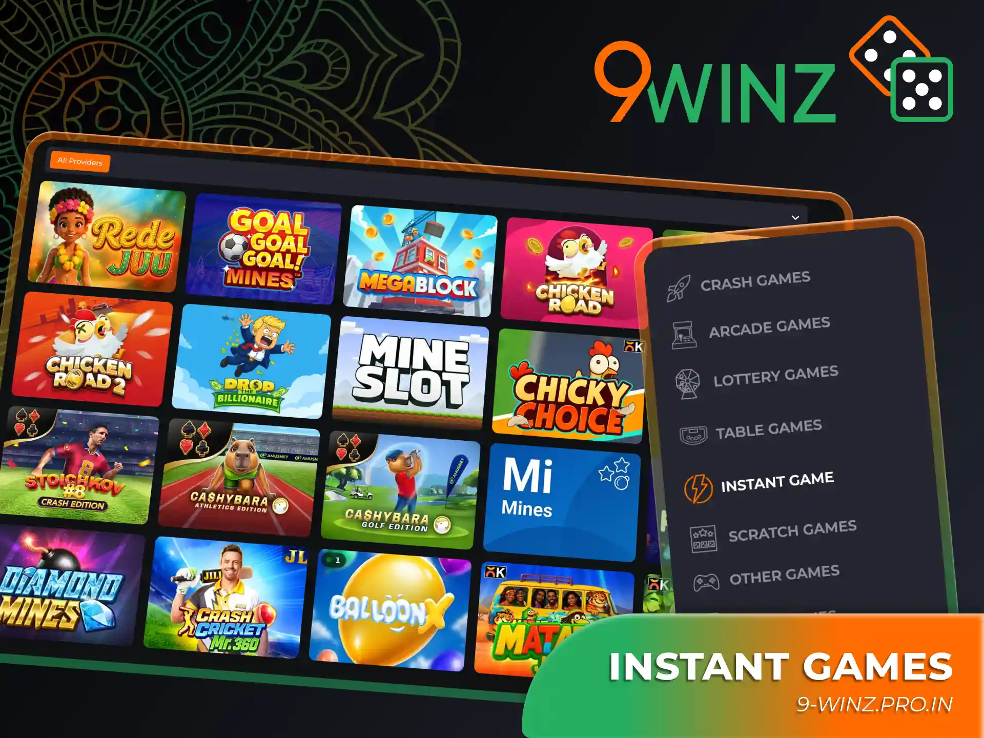 Instant games give you quick winnings at 9winz platform.
