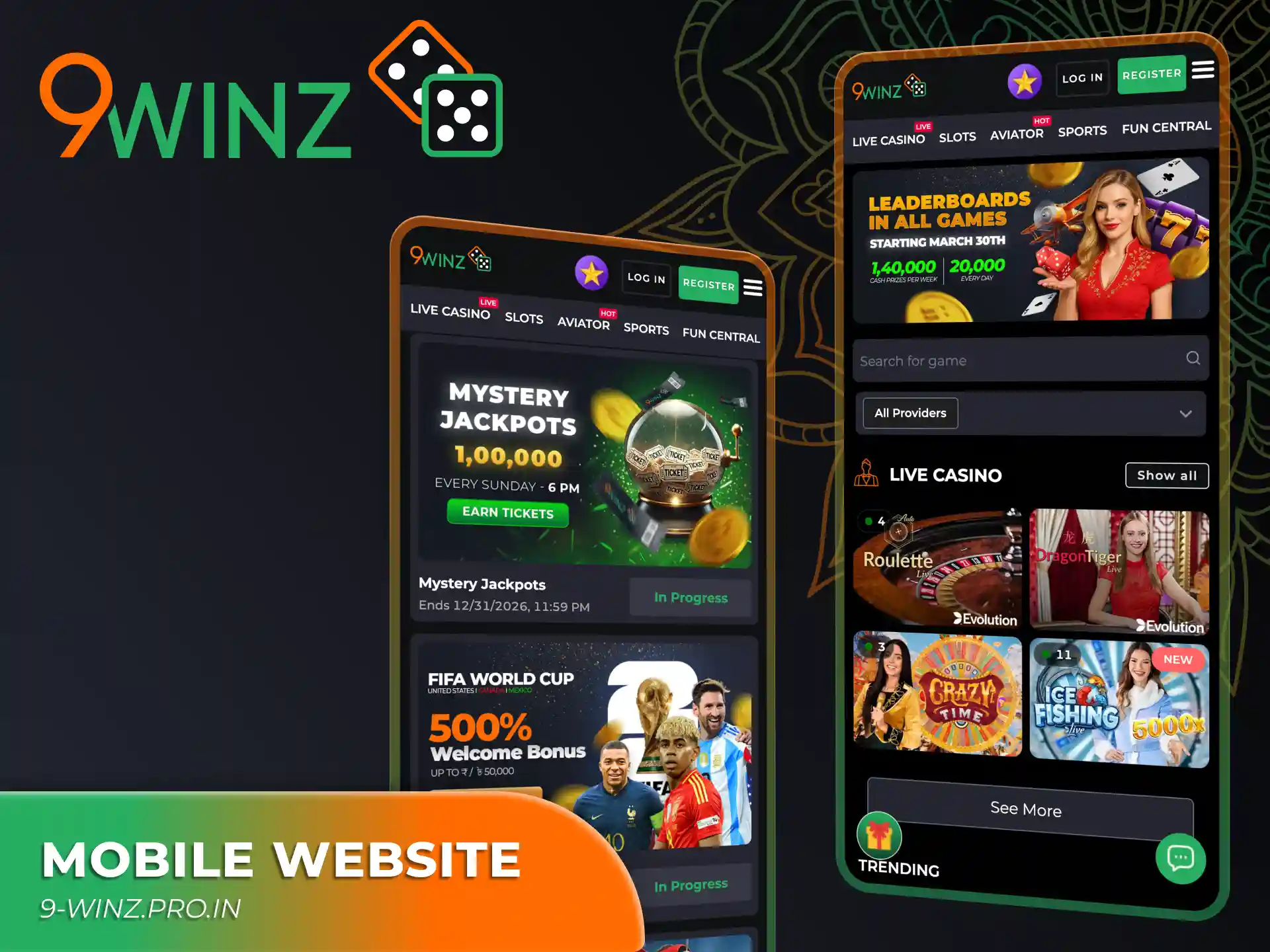You can use 9winz mobile website version without installation.