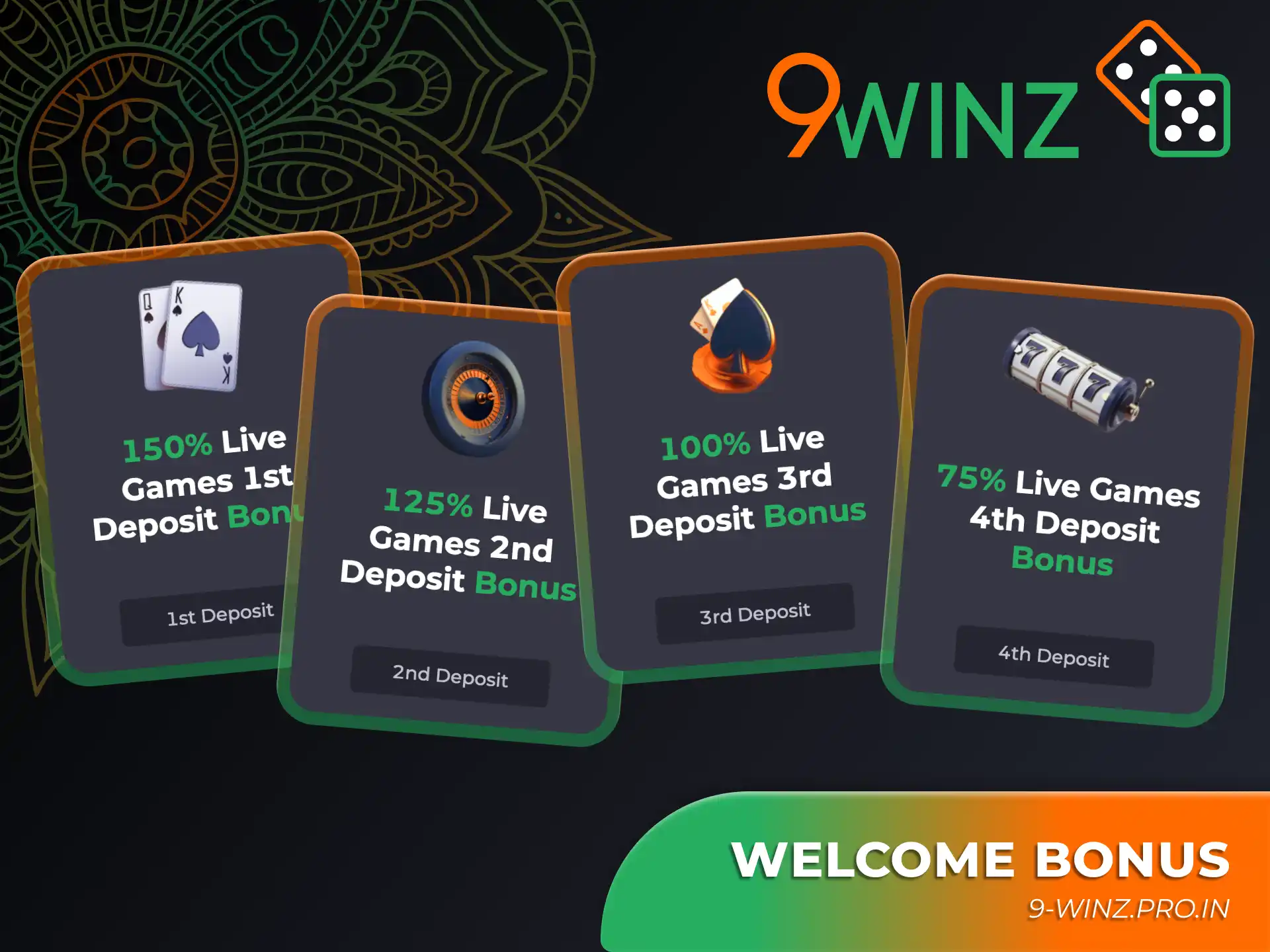 Take advantage of 9winz welcome bonus on your first four deposits.