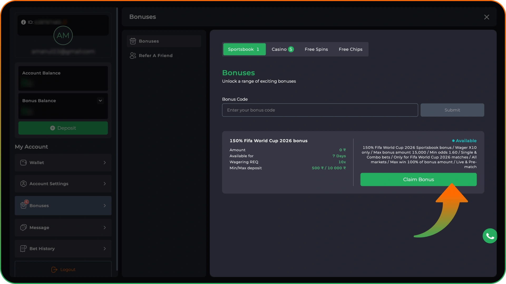 Claim the bonus at your 9winz dashboard and activate it.