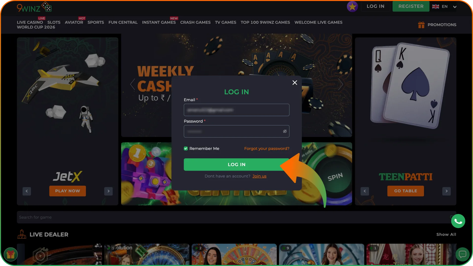 Finish the process and access your 9winz dashboard.