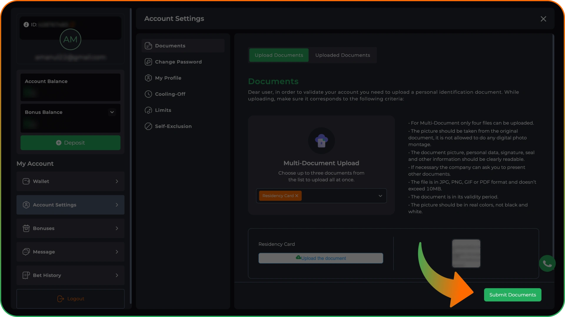Wait for the 9winz platform to review your documents.