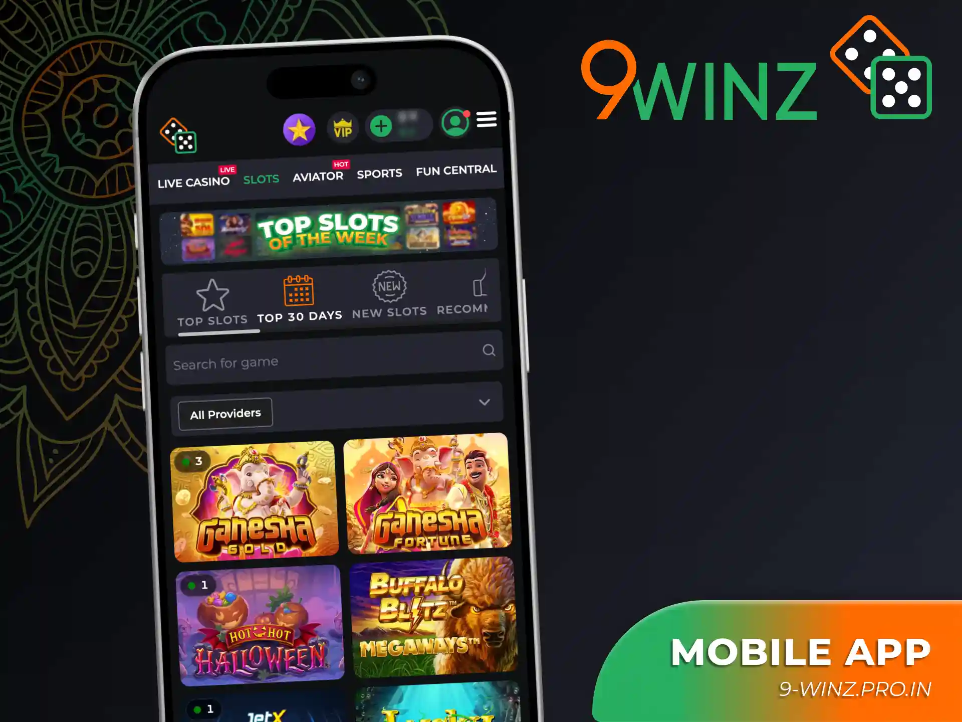 Download 9winz app to play slots online using your device.